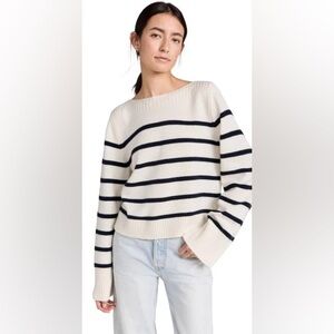 La Ligne Breton Boat Neck Cashmere Sweater in cream/navy in size XS
